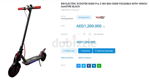 RW ELECTRIC SCOOTER M365 Pro 3 36V 8AH 350W FOLDABLE WITH 10INCH Solid TIRE BLACK