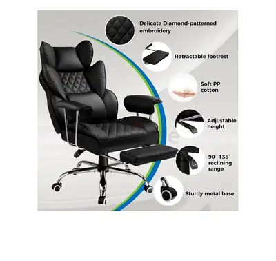 Comfort reclining office chair with retractable footrest - black