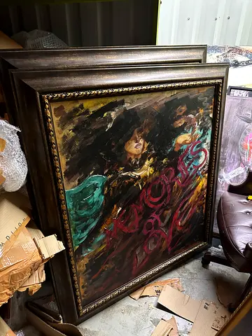 Framed Abstract Portrait Oil Painting — Large Vintage-Style Wall Art