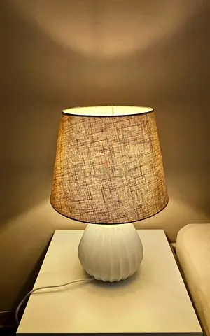 White ceramic table lamp with textured fabric shade - bedside 2pcs
