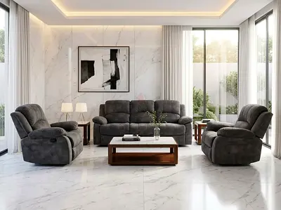 5 Grey Recliner Sofa Set Comfortable Living Room Set