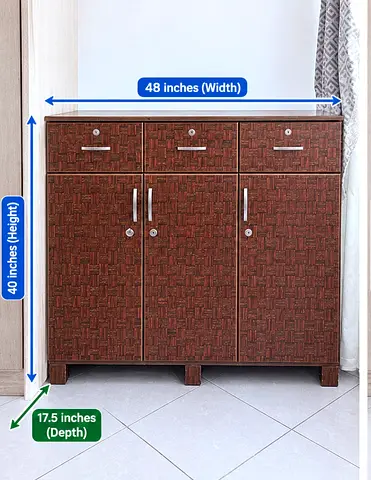 Brown Wicker-Style 3-Door Cabinet with 3 Drawers — 48" W x 40" H