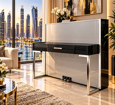 Silver & Black Upright Piano