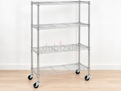 4-Shelf Storage Unit with Wheels 91x35 Chrome