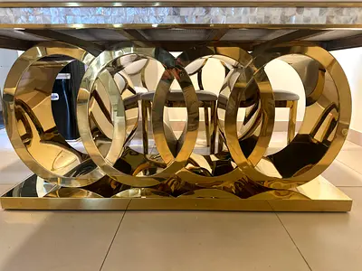 Gold Chrome Decorative Dining Table Base with Circular Design