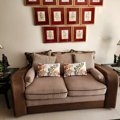 Two-Seater Beige Brown Sofa in Good Condition