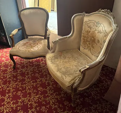 Pair of Vintage Upholstered Accent Chairs — French Style, Good Condition