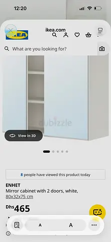 Ikea white mirror cabinet with 2 doors - 80x32x75cm, good condition