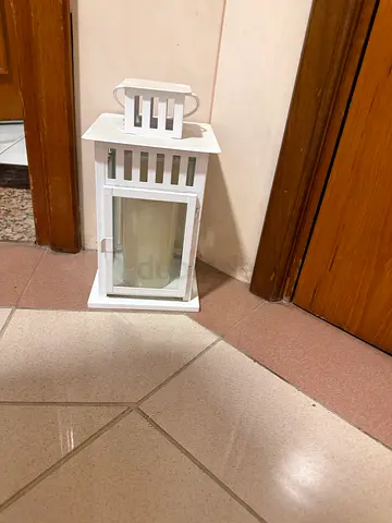 White decorative candle lantern (wood/metal) — good condition 25 for 2