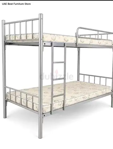 Metal Bunk Bed (Double on Bottom) with Ladder - Good Condition