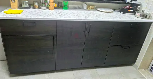 Dark Wood Kitchen Base Cabinet with countertop