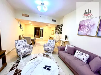 Sharjah, Al Mamzar: Fully furnished apartment (hotel-style) featuring three bedrooms, a living room, a maid's room, a kitchen, three bathrooms, and a