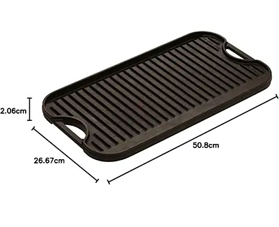 Cast Iron Grill Plate Griddle 50.8cm x 26.7cm — Reversible Ribbed Surface