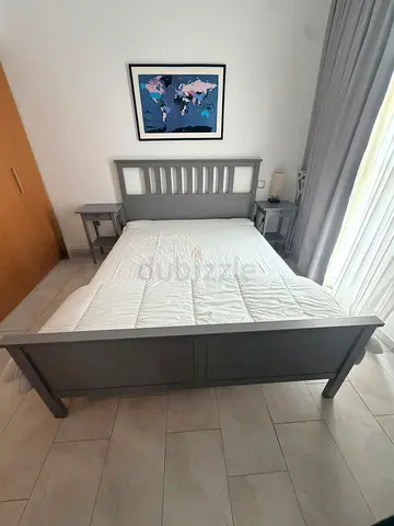 IKEA Hemnes Queen Size bed in grey with mattress
Selling Dhs 950
Side tables 200