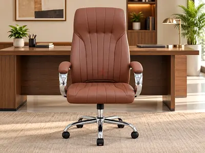 High Back Executive Office Chair – Brown PU Leather Manager Chair