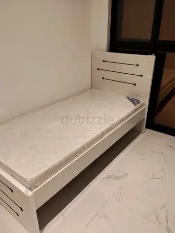 Single wooden bed frame with mattress - white, good condition