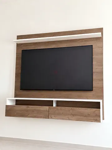 Wall-mounted TV Entertainment Unit with Floating Shelves - Light Wood/White - TV NOT INCLUDED