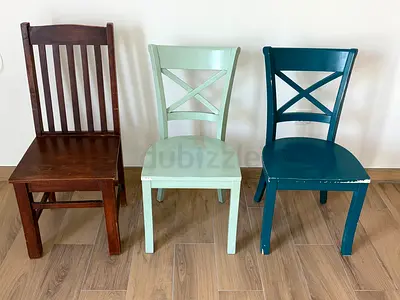 Set of 3 Wooden Dining Chairs — Mixed Colors, Used