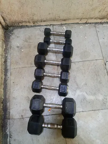 Set of Hex Rubber Dumbbells 2.5kg..5kg..6kg..12kg - Good Condition