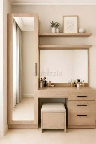 Light Oak Dressing Table with Mirror, Drawers and Stool - Excellent Condition