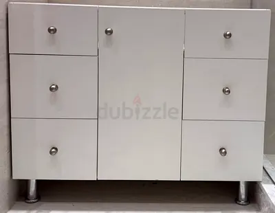 White Bathroom Vanity Cabinet with Drawers and Central Door