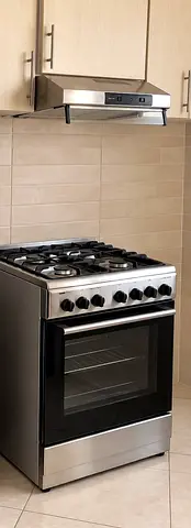 Stainless Steel Gas Oven with Wall-Mounted Chimney Hood - Good Condition
