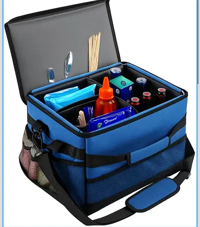 Novora Collapsible BBQ Caddy Organizer, Open-Top Multi-Compartment Camping Storage Bag, Foldable Fla