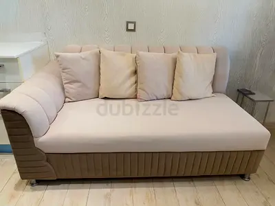 Beige Upholstered Daybed / Chaise Lounge with Cushions
