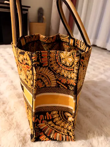 Black and Gold Patterned Tote Bag with Dual Shoulder Straps