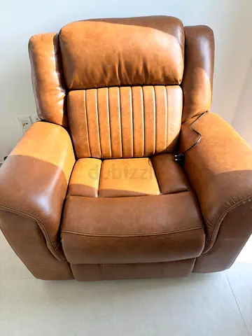 Leather Power Recliner Armchair - Tan, Good Condition