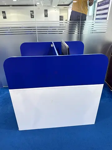 Used Office Workstation Desk Divider - Blue & White, 2-Person Cubicle