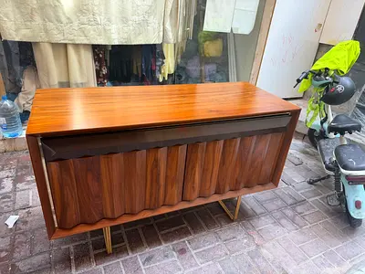 Mid-century wooden sideboard / credenza with carved front - good condition