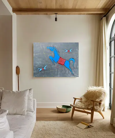 Hand-painted Modern Blue Horse Canvas Wall Art