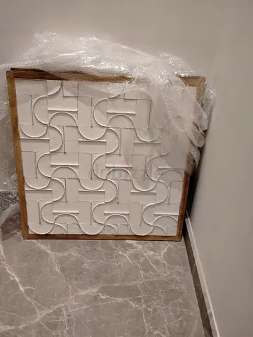Framed 3D Decorative Wall Panel - White Geometric Pattern