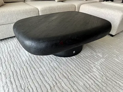 Solid Black Wooden Coffee Table - Modern Oval-Rectangle Design