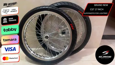 SURRON BRAND NEW 17 INCH LIGHT BEE X FULL CHROME SUPERMOTO SET (CST TYRES)