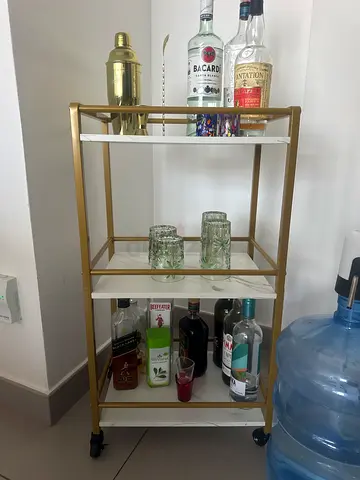 Compact gold and white bar cart on wheels — 3-tier drinks trolley