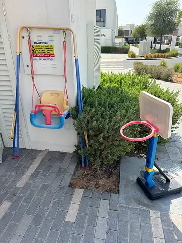 Kids outdoor swing with toddler seat and basketball hoop - used