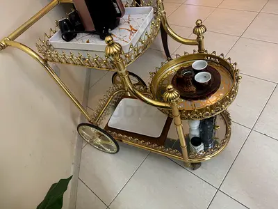 Vintage Gold Tea/Serving Trolley with Marble Trays