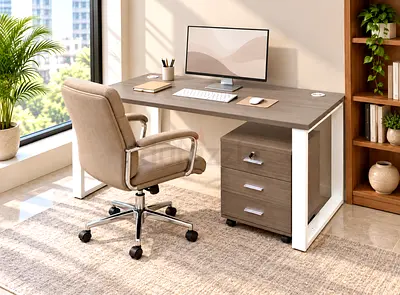 Modern Office Desk with Pedestal Drawer – Oak & White Computer Table