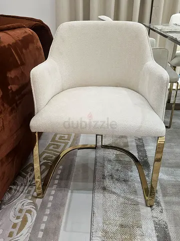 Cream Bouclé Accent Dining Chair with Gold Legs