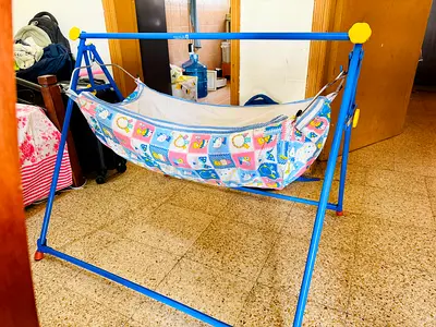 Baby hammock cradle with metal stand - gently used