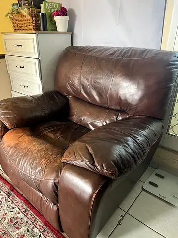 Large Brown Leather Armchair - Comfortable, Used