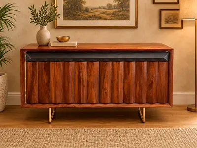 Solid Wood Sideboard / Credenza with Sculpted Front - Good Condition