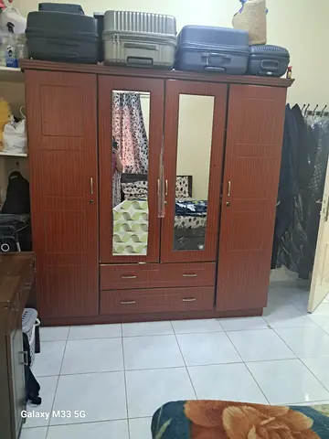 4-door Wooden Wardrobe with Mirrors - Good Condition