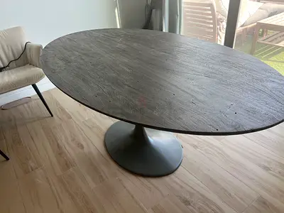 Oval wooden dining table with pedestal base - 6 seater