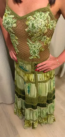 Green embroidered maxi dress, size approx M