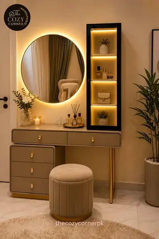 Vanity Dressing Table Set with LED Mirror and Display Shelf