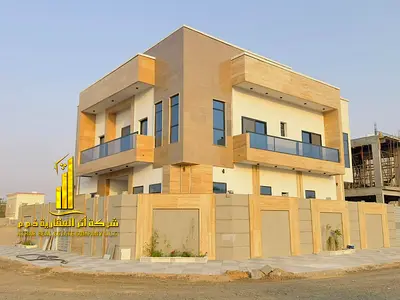 Luxury villa for annual rent in Ajman – Al Helio 2. Features two floors plus a roof terrace, compri