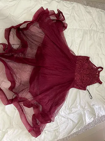 Burgundy Sparkle Party Dress with Lace Bodice - Size Unknown